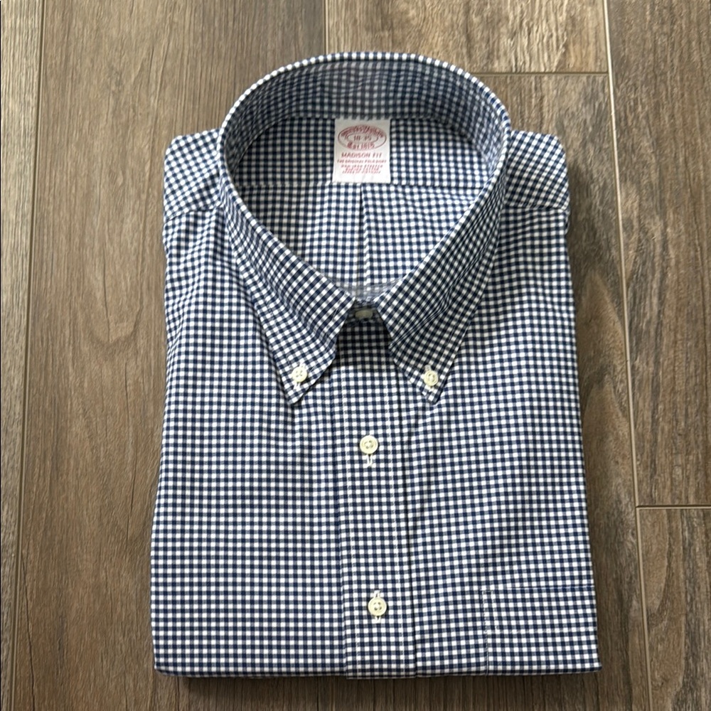 Brooks Brothers Blue and White Checked Casual Button Down Shirt - Madison Fit
